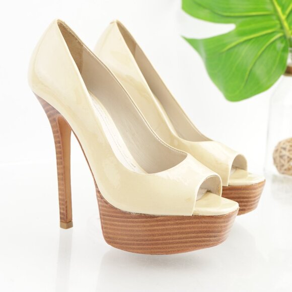 Alice Olivia Womens Laird Pumps Size 36 6 Nude Patent Platform Heel Dress Shoes - Picture 15 of 16